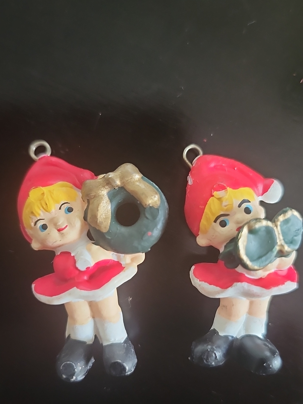2 Miniature Vintage Elf Pixie Ornaments